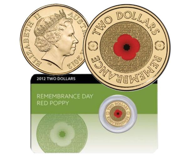 Picture of Australia Remembrance Day Red Poppy 2012 $2 Colour Aluminium-Bronze Uncirculated Coin Pack